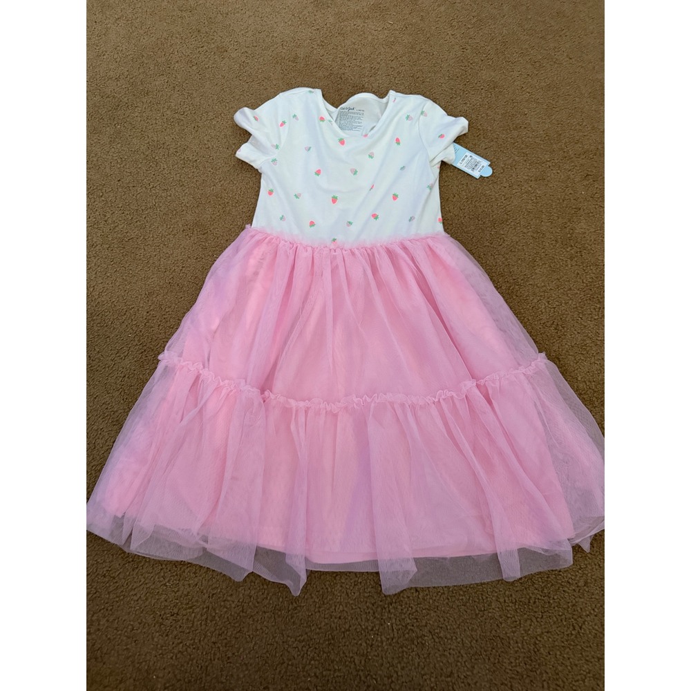 Cat & Jack Girls Strawberry Print Tutu Dress Pink Tiered Tulle Skirt L 10/12